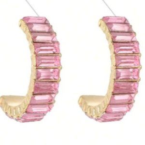 4442 NIP 1" Goldtone Amethyst Purple Cheerful Gem Pave Hoops February Birthstone